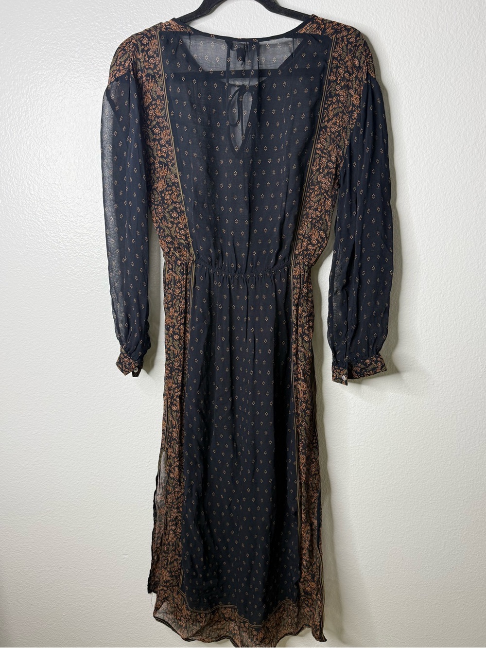 Lucky Brand Sheer Boho Midi Dress Black Brown Festival WhimsiGoth Romantic S - Picture 9 of 10